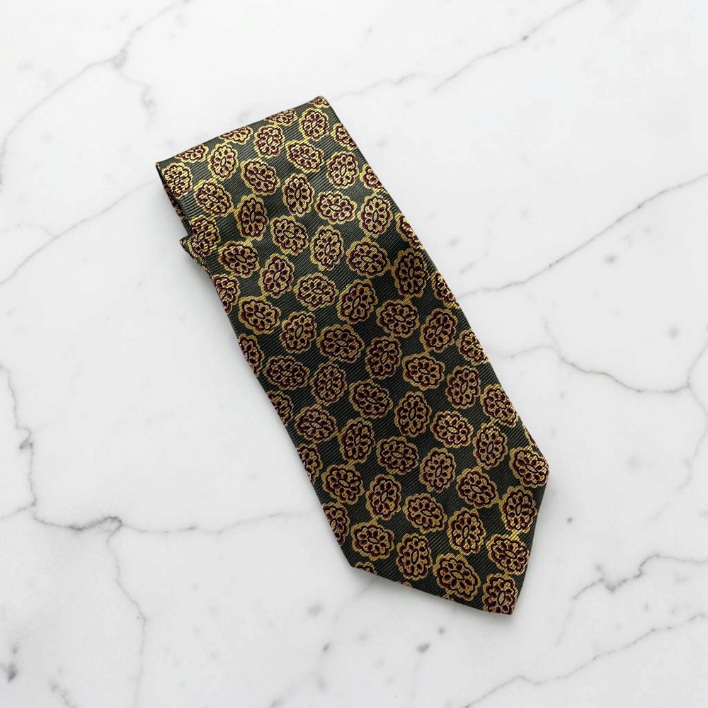Modus Domenico Basile Tie Olive Green VTG 90s Grandpa Silk Italy Dark Academia